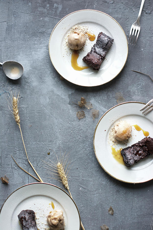 Brownies With Earl Grey Ice Cream Photograph by Pilar Felix