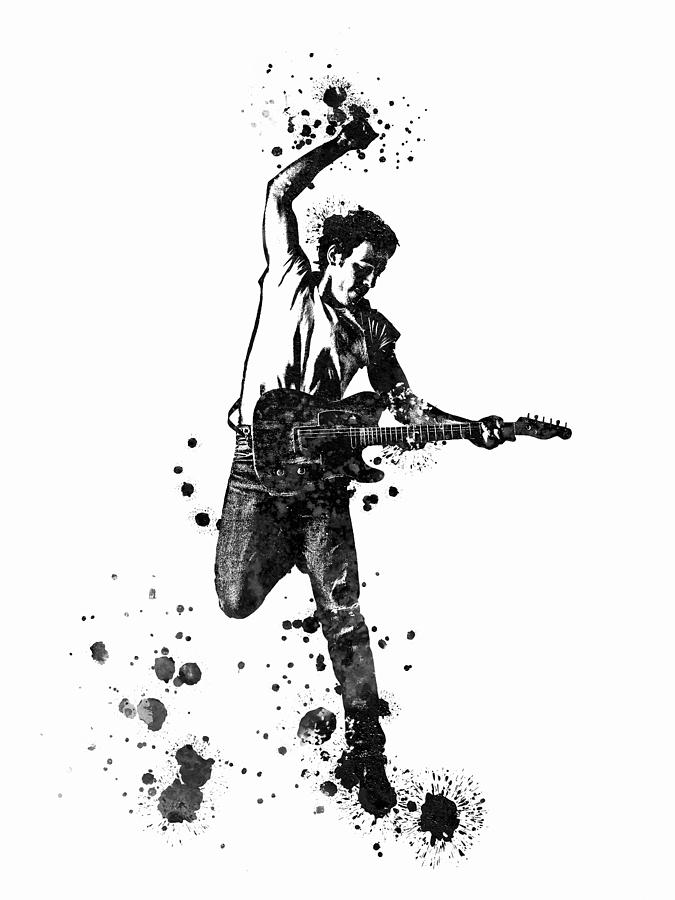 Bruce Springsteen Painting - Bruce Springsteen Black and White Watercolor 01 by SP JE Art