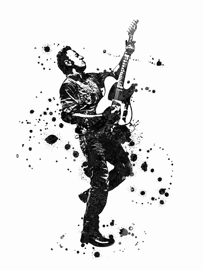 Bruce Springsteen Black and White Watercolor 05 Painting by SP JE Art