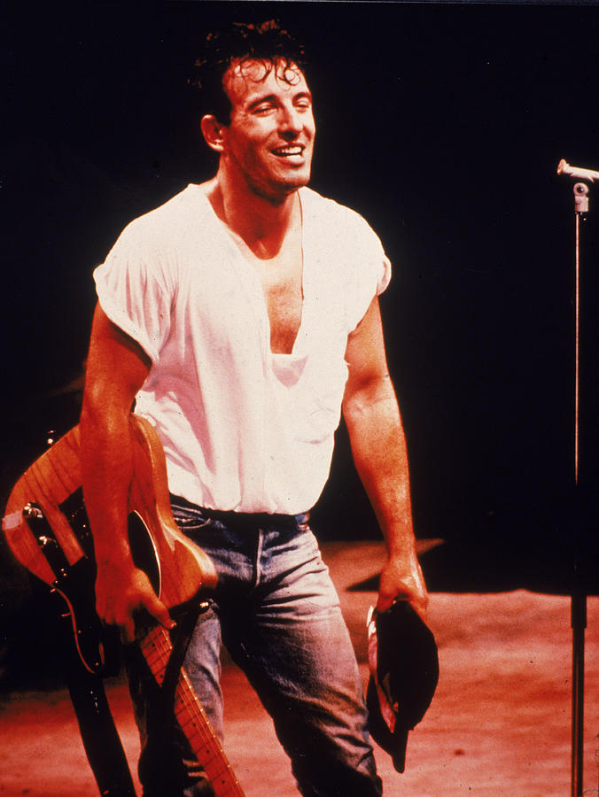 Bruce Springsteen Holds Guitar On Stage Photograph by Hulton Archive