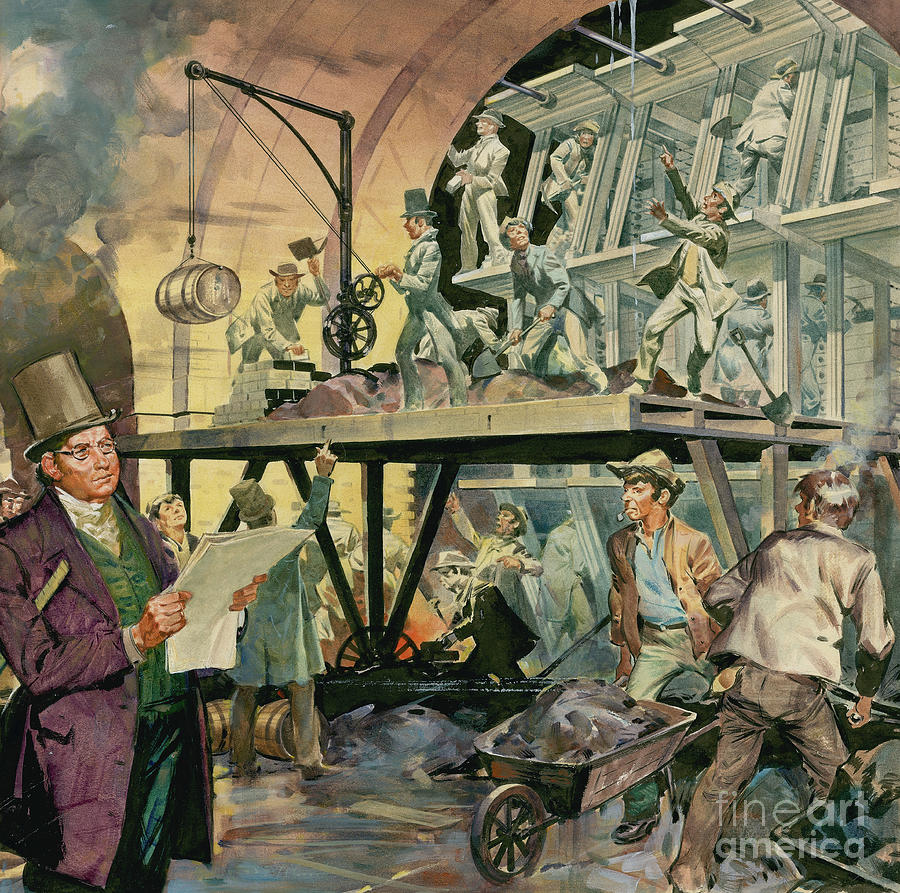 Brunel Supervising Tunnel Construction Painting by James Edwin Mcconnell