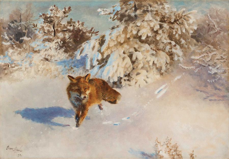 Bruno Liljefors, Winter Landscape With Fox Painting by Celestial Images ...