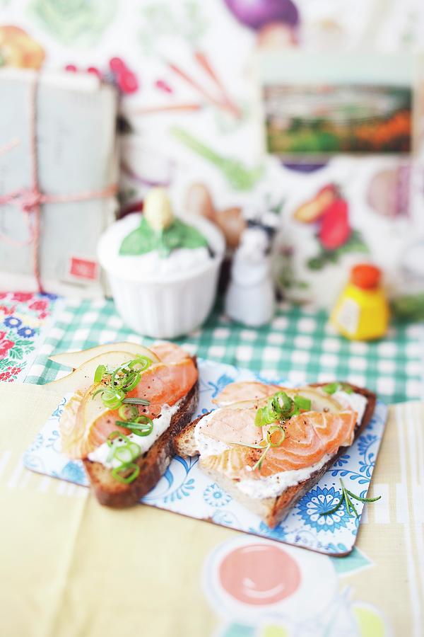 Bruschetta Topped With Salmon, Pear And Rosemary Photograph by Grossmann.schuerle Jalag