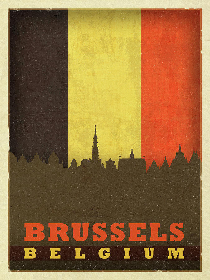 City Mixed Media - Brussels Belgium World City Flag Skyline by Design Turnpike