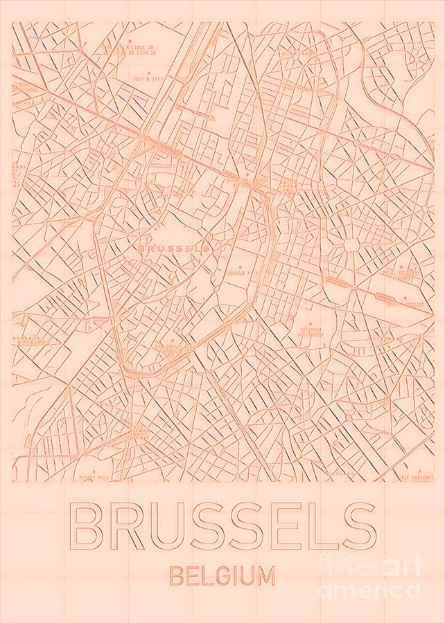 Brussels Blueprint City Map Digital Art by HELGE Art Gallery