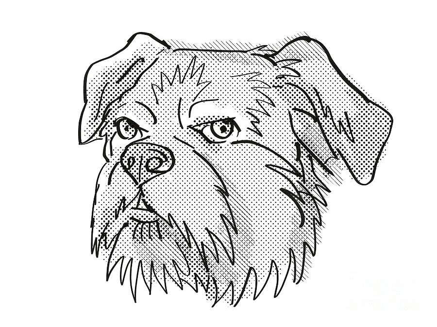Brussels Griffon Dog Breed Cartoon Retro Drawing Digital Art