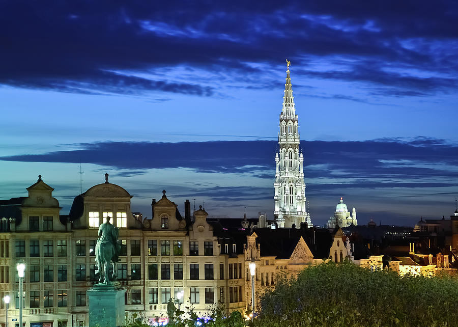 Brussels Skyline At Dusk With Town Hall Photograph by Sir Francis Canker Photography