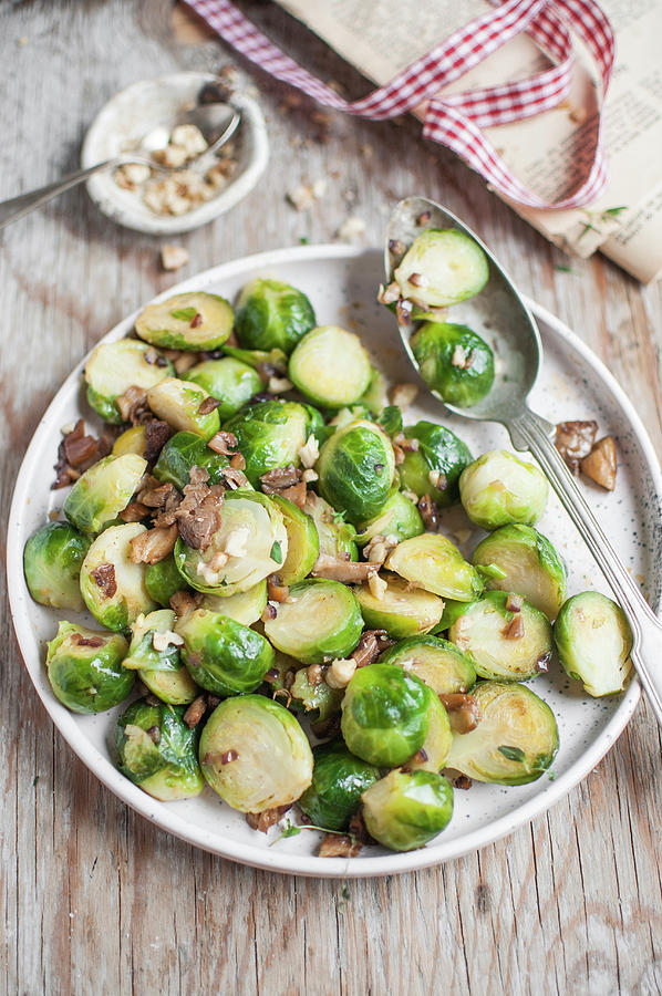 Brussels Sprout With Vegan Mushroom Bacon Photograph by Kachel Katarzyna