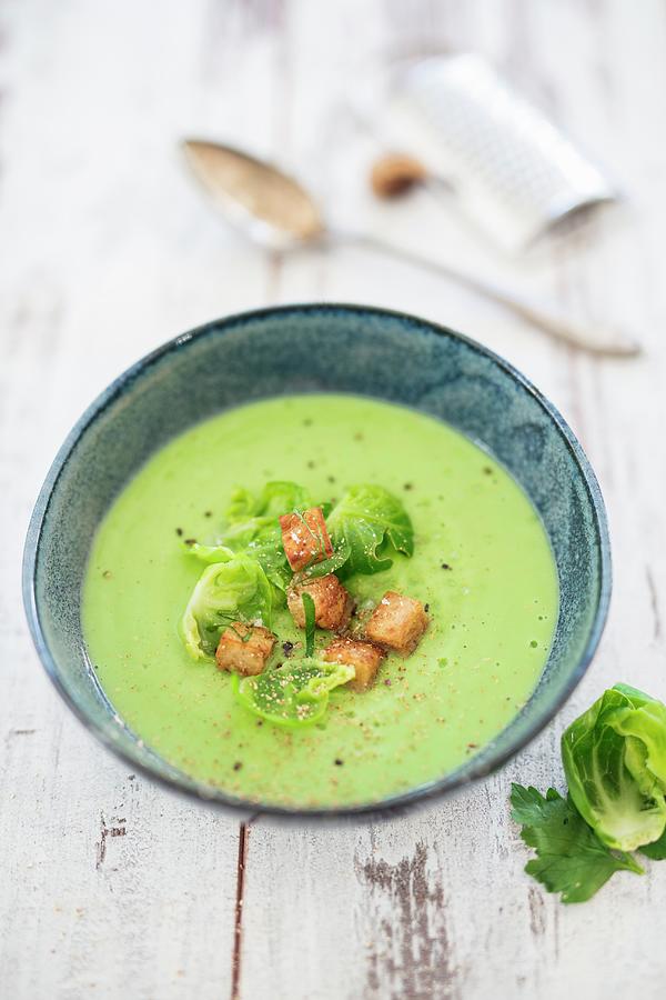 Brussels Sprouts Soup With Croutons Photograph by Jan Wischnewski