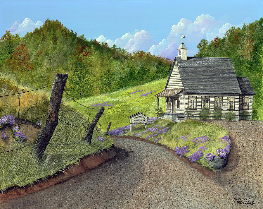 Rural Scene Painting - Bryan Mountain Presbyterian by Russell Bentley