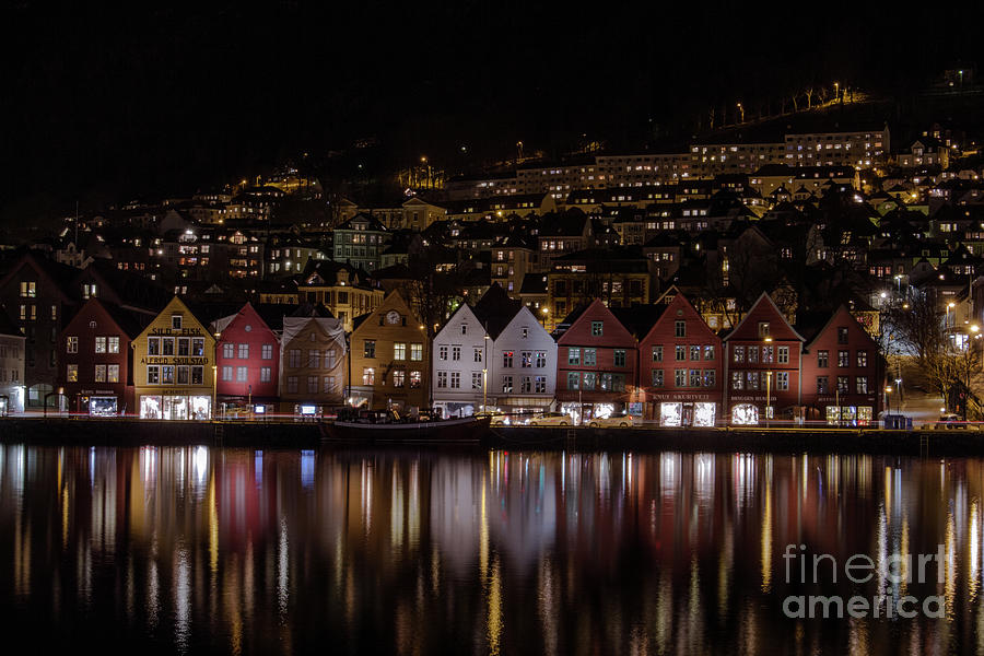 Bryggen at Night Photograph by SJ Elliott Photography