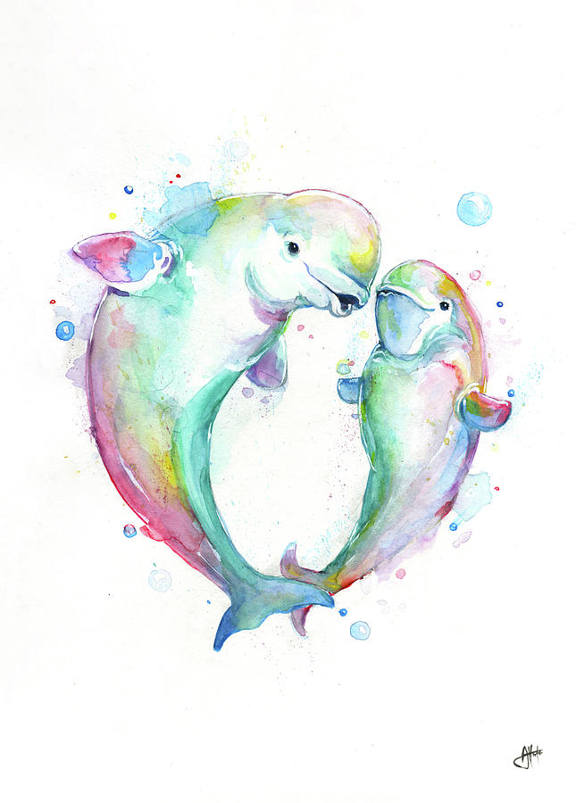 Dolphin Painting - Bubbly Belugas by Marc Allante