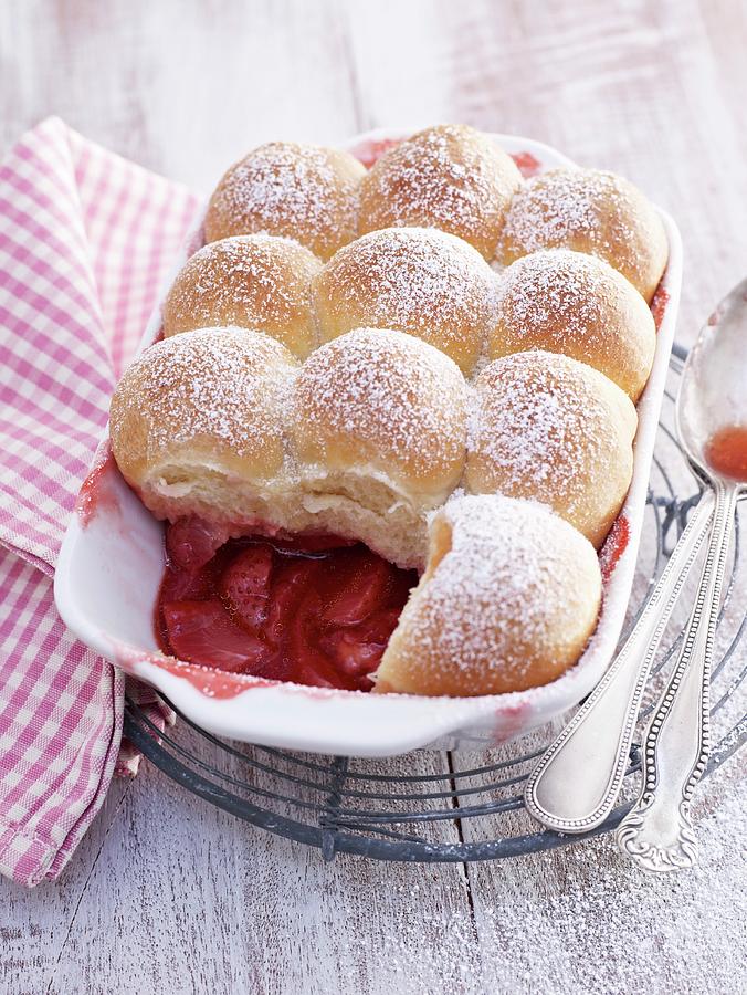 Buchteln sweet Yeast Dumplings With Strawberry Compote Photograph by Oliver Brachat