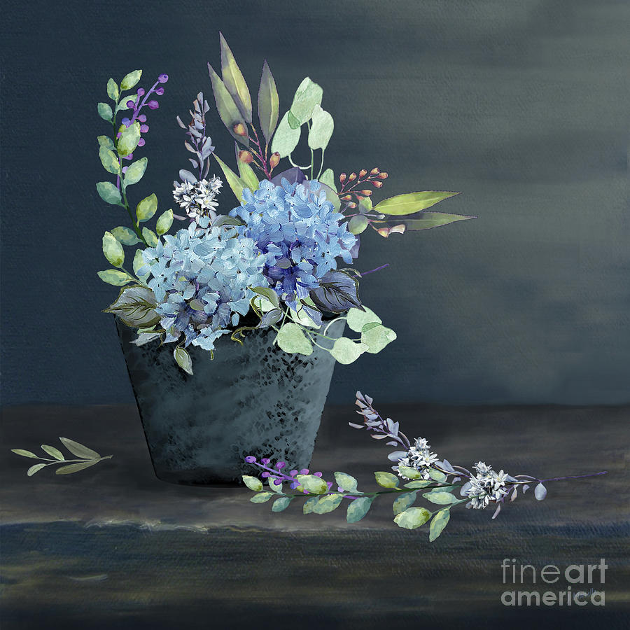 Bucket of Blue Hydrangeas Digital Art by J Marielle