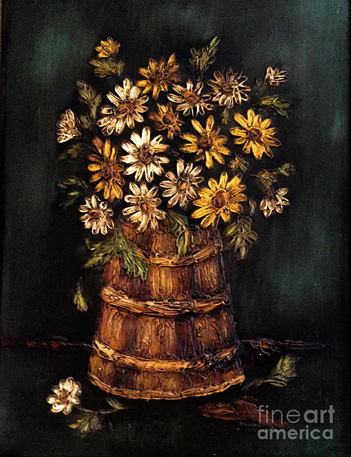 Flower Painting - Bucket of Flowers by M Crowe