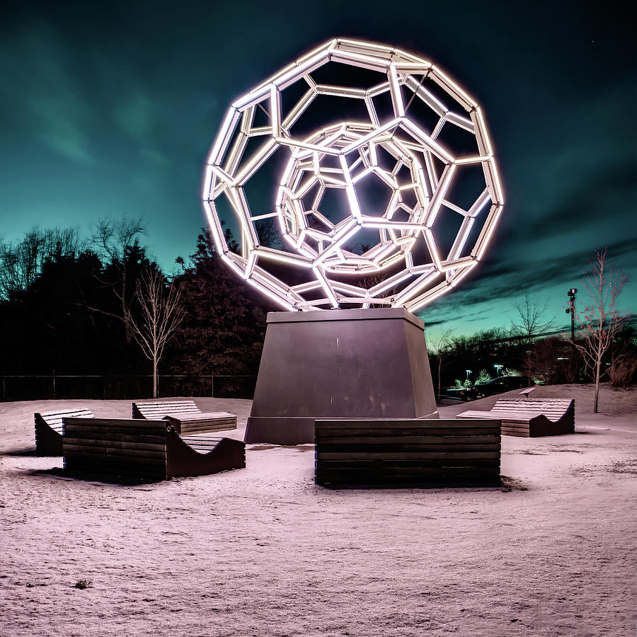 Buckey Ball C60 Light Sculpture - Bentonville Arkansas Photograph by Gregory Ballos