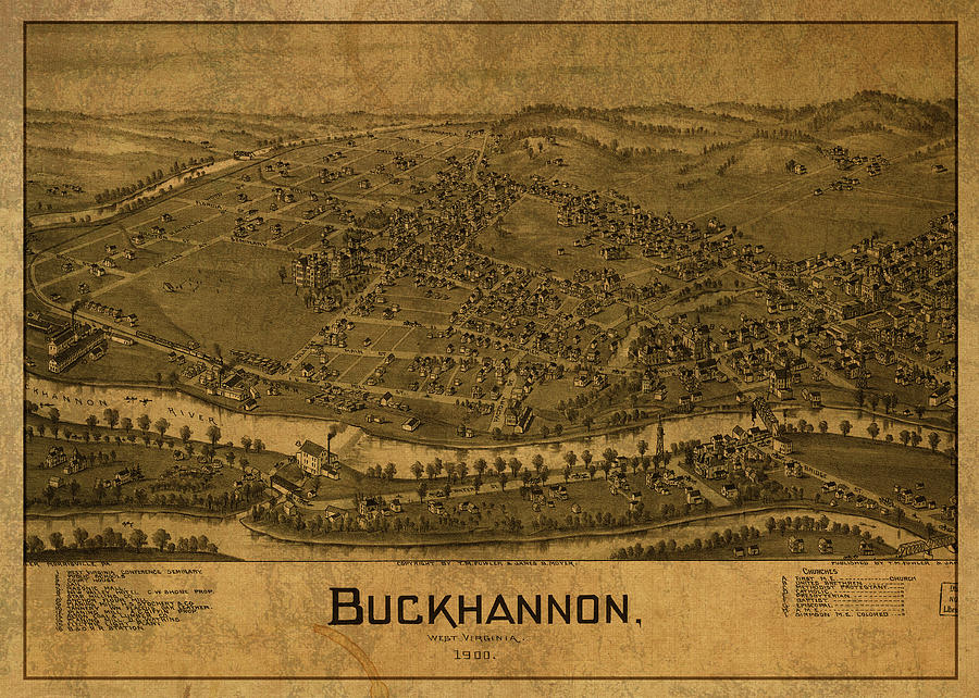Buckhannon West Virginia Vintage City Street Map 1900 Mixed Media by ...