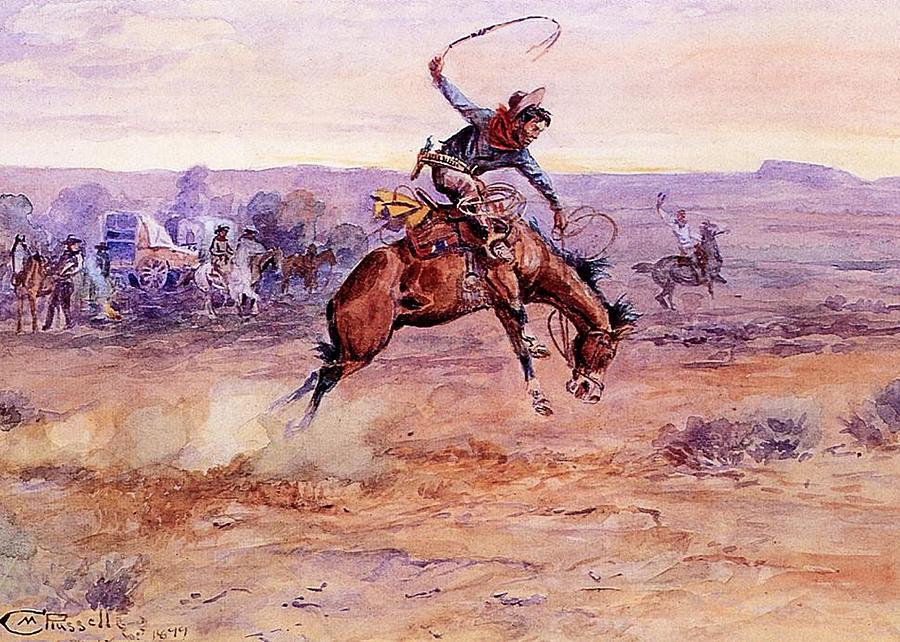 Bucking Bronco Digital Art By Charles M Russell