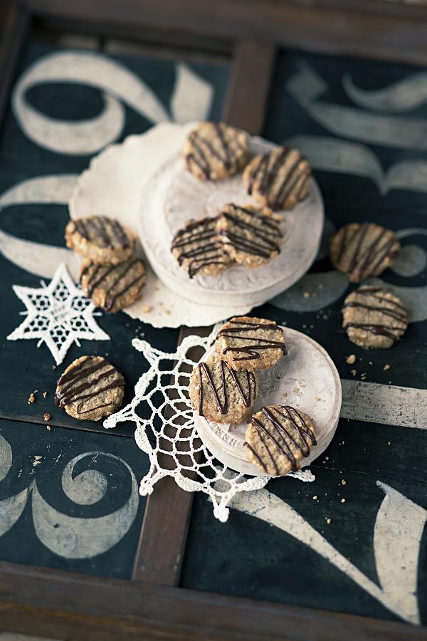 Buckwheat And Almond Biscuits With Chocolate Glaze Photograph by Jalag / Wolfgang Schardt