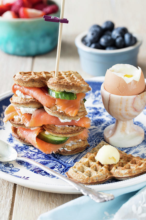 Buckwheat Waffles With Smoked Salmon And Egg Photograph by Yelena Strokin