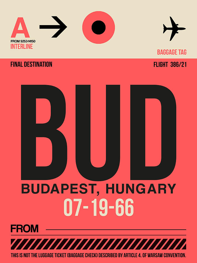 Vintage Digital Art - BUD Budapest Luggage Tag I by Naxart Studio