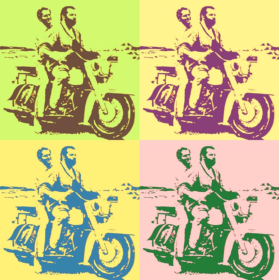 Bud Spencer and Terence Hill by motorcycle Portrait Painting Vintage  Version by Artista Fratta