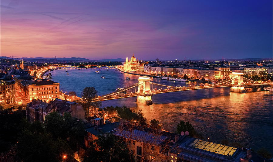 Budapest And The Danube River At Night Photograph