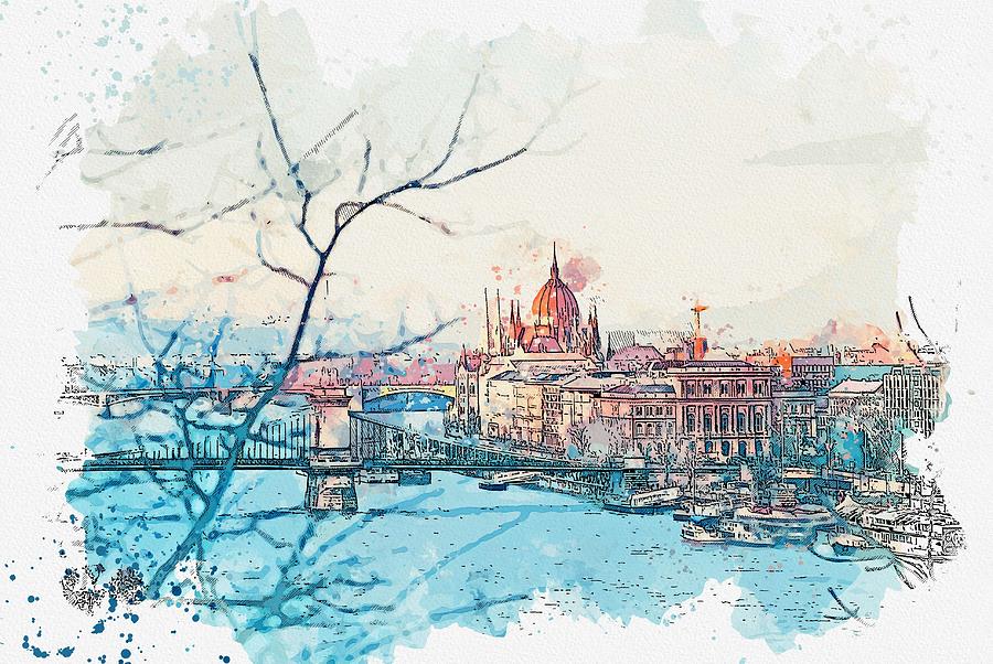 Budapest, Hungary watercolor by Ahmet Asar Painting by Celestial Images