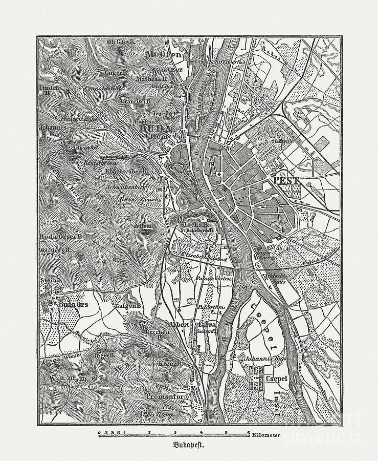 City Digital Art - Budapest, Wood Engraving, Published by Zu 09