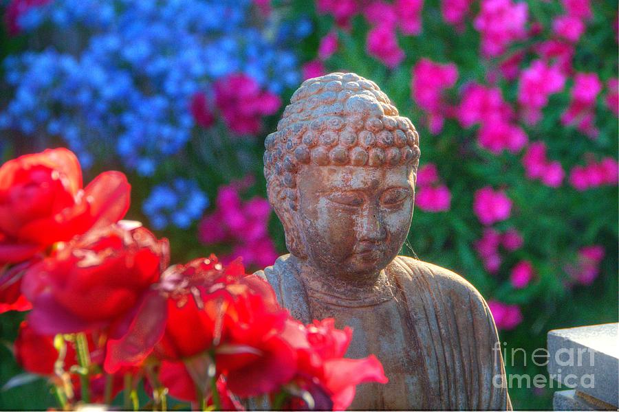 Buddha and Flowers Photograph by Marc Bittan