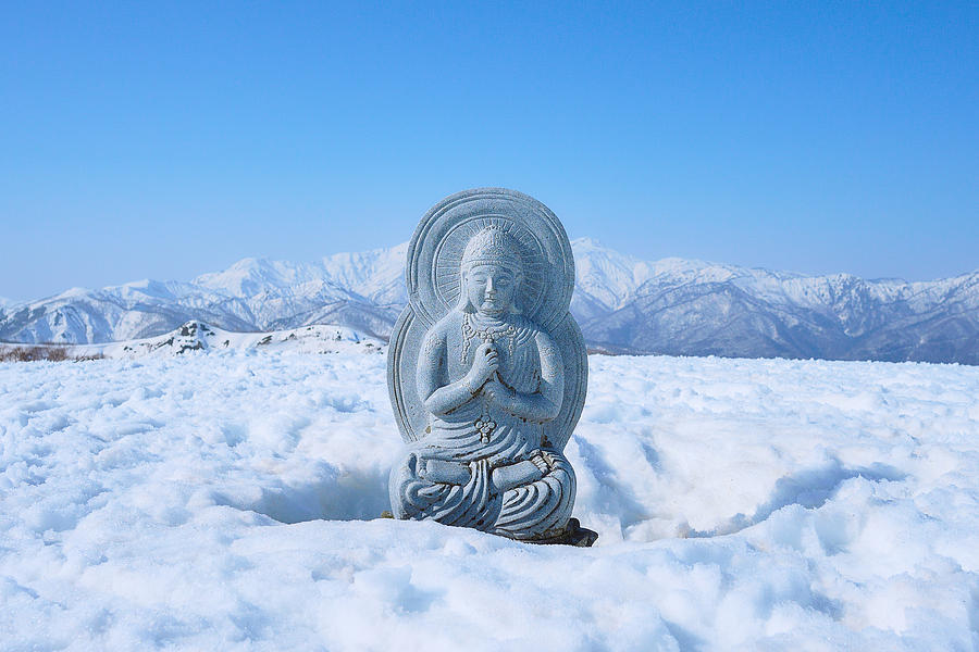 Buddha Photograph - Buddha On A Snowy Mountain Peak by Kohta Agoh