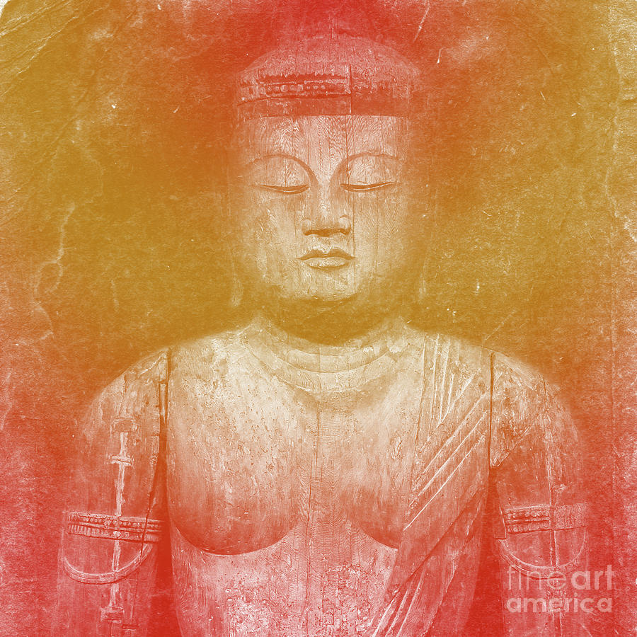 Buddha Square Golden Digital Art by Edward Fielding