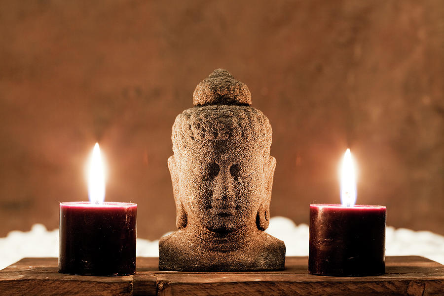 Buddha Statue And Candles Photograph by Aluxum