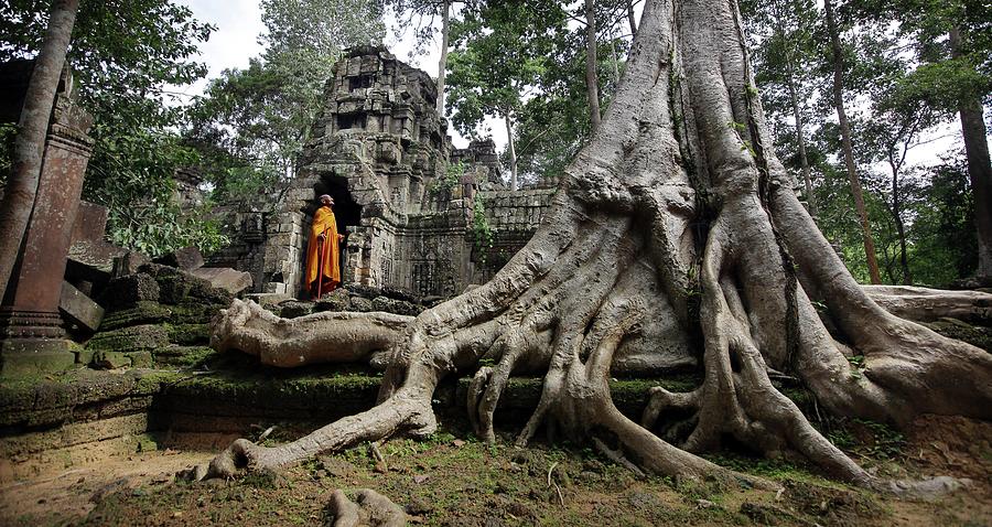 Buddhist Monk At Angkor Wat Temple Photograph by Timothy Allen
