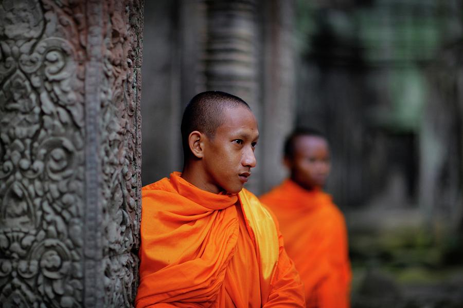Buddhist Monks At Angkor Wat Temple Photograph by Timothy Allen