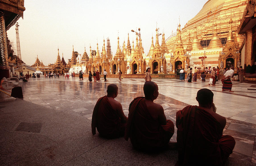 Buddhist Monks At The Shwedagon Pagoda Photograph by John Seaton Callahan