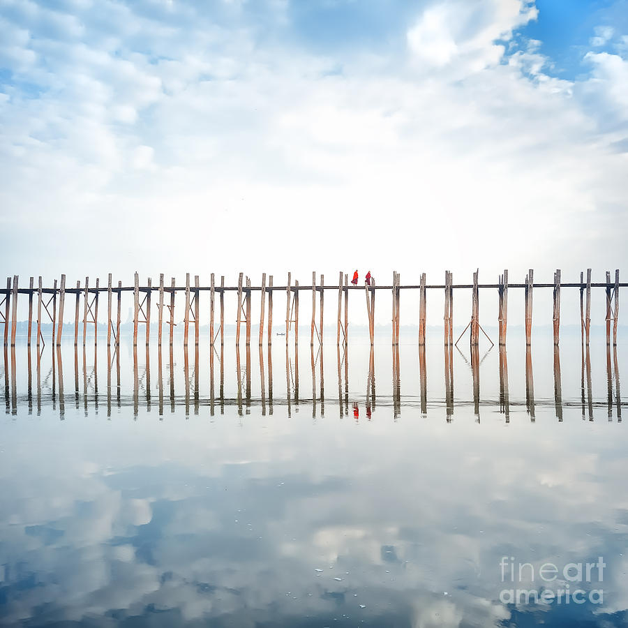 Magic Photograph - Buddhist Monks Crossing Wooden U Bein by Banana Republic Images Magic Photograph - Buddhist Monks Crossing Wooden U Bein by Banana Republic Images