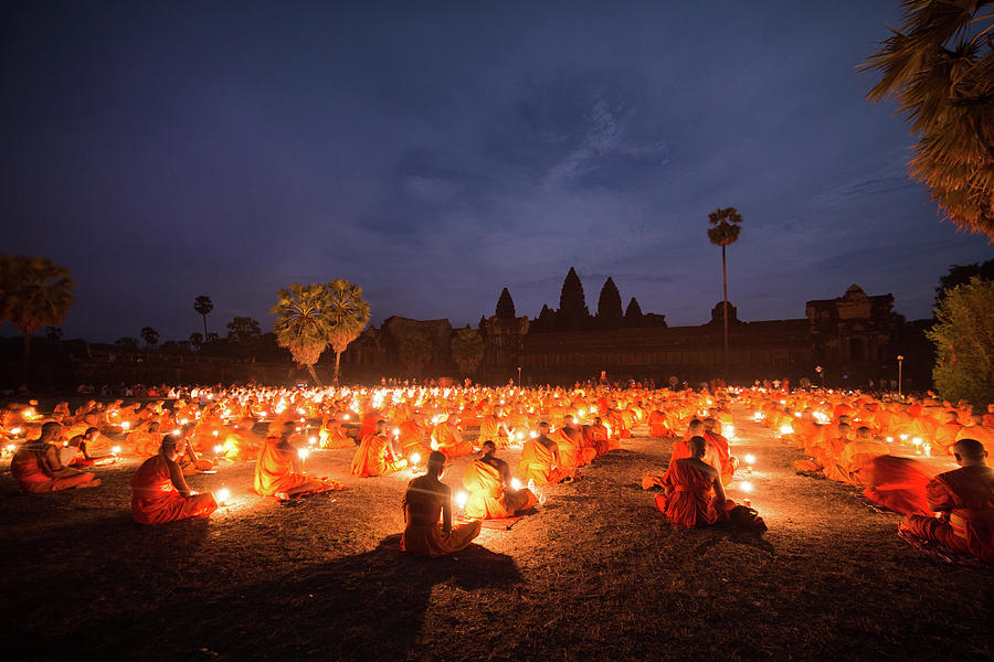 Buddha Digital Art - Buddhist monks meditation at Angkor by Darren Wilch
