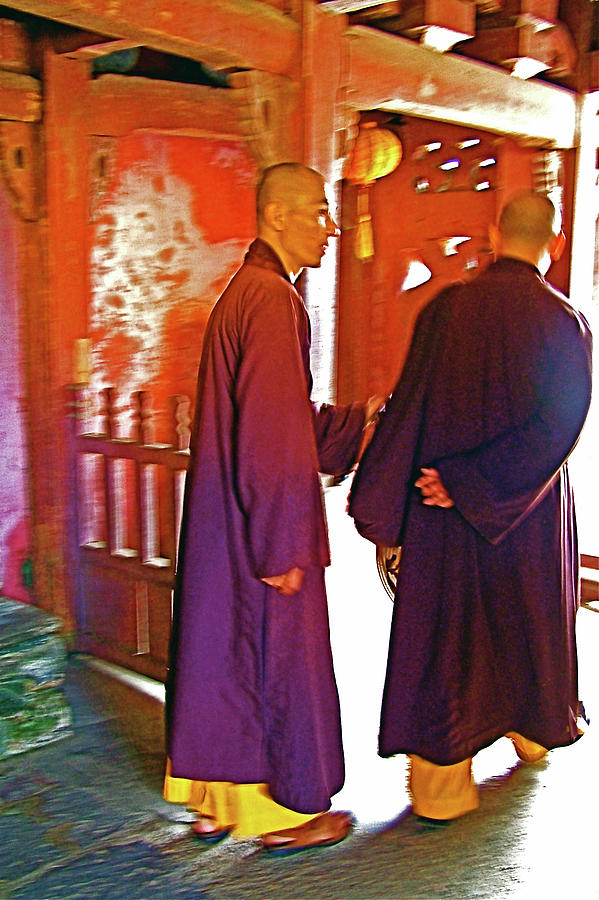 Buddhist Monks on Japanese Bridge in Hoi An, Vietnam Photograph by Ruth ...