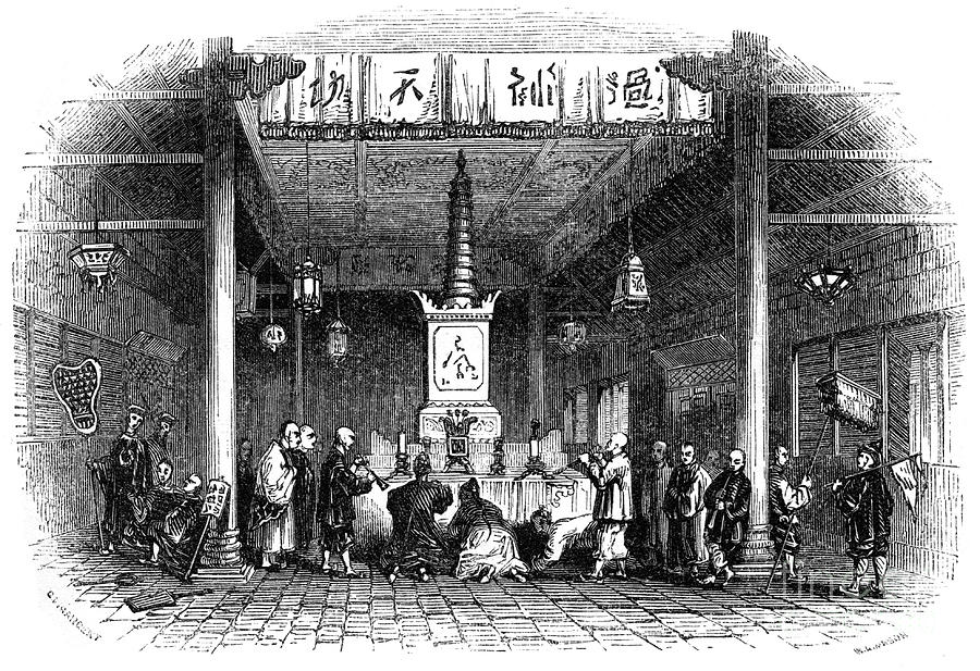Buddhist Temple, China, 1847. Artist Drawing by Print Collector