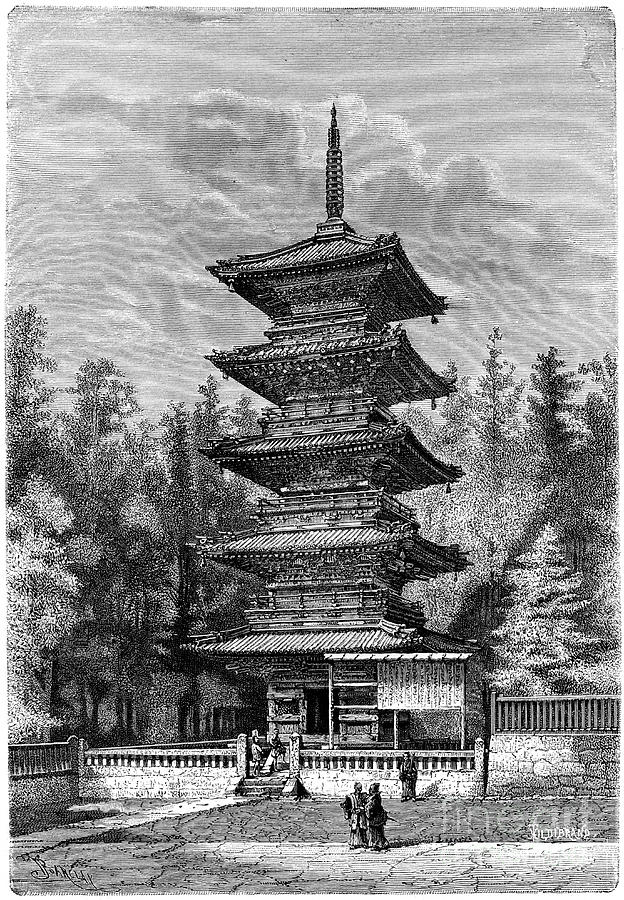 Buddhist Temple, Nikko, Japan Drawing by Print Collector
