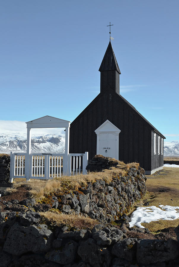 Budir Black Church Entrance in Sunny Springtime Iceland Photograph by Shawn OBrien