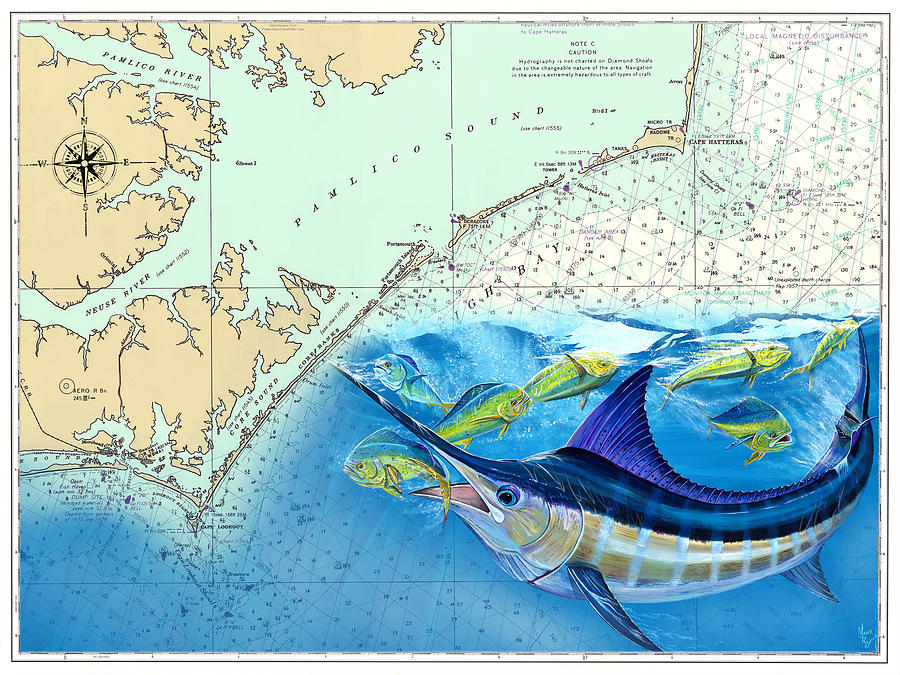 Bue Marlin Chart Painting by Mark Ray