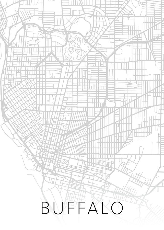 Buffalo New York City Street Map Minimalist Black and White Mixed Media by Design Turnpike