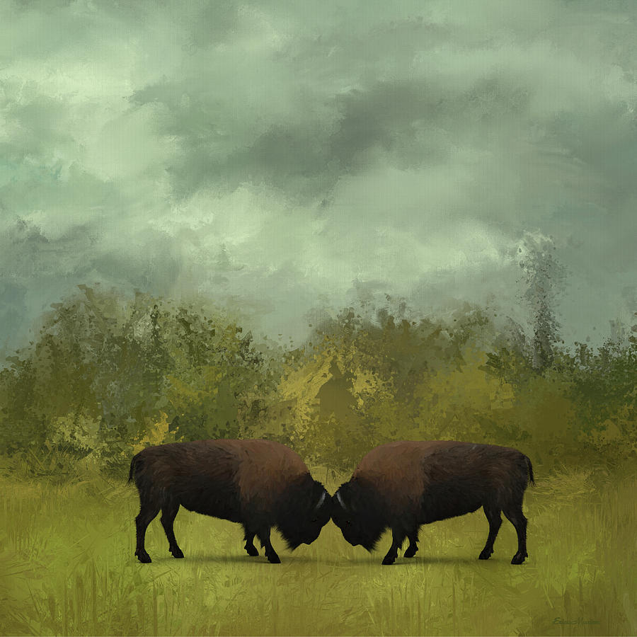 Buffalo Standoff - Painting by Ericamaxine Price Buffalo Standoff - Painting by Ericamaxine Price