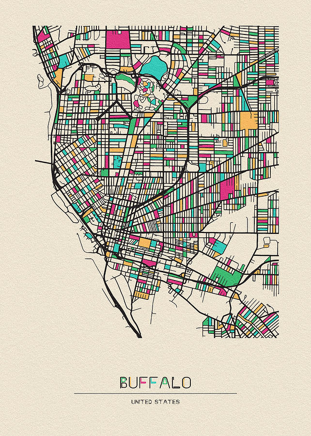 Buffalo, United States City Map Drawing by Inspirowl Design