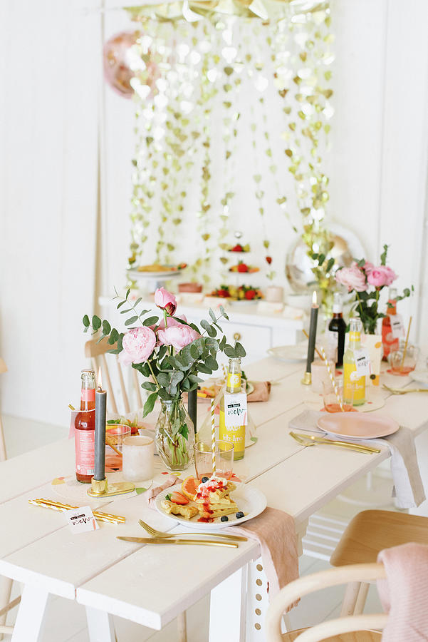 Buffet Table And Dining Table Set For Summer Waffle Party Photograph by Katja Heil