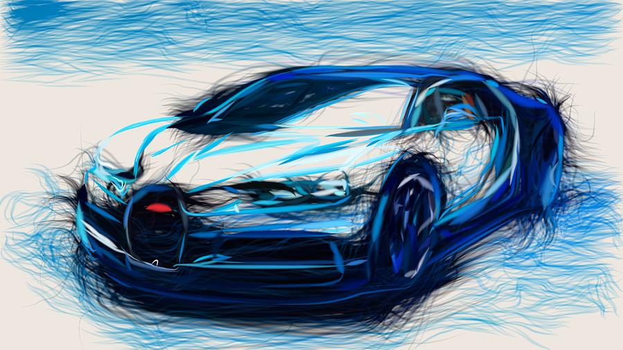 Bugatti Chiron Drawing Digital Art by CarsToon Concept
