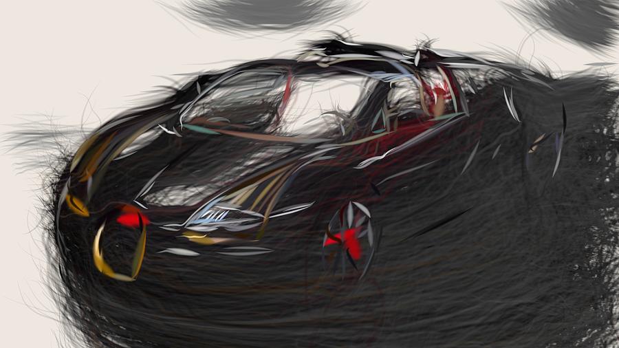 Bugatti Veyron Black Bess Drawing Digital Art by CarsToon Concept