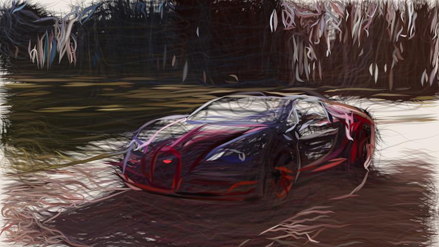 Bugatti Veyron Grand Sport Vitesse La Finale Drawing Digital Art by CarsToon Concept